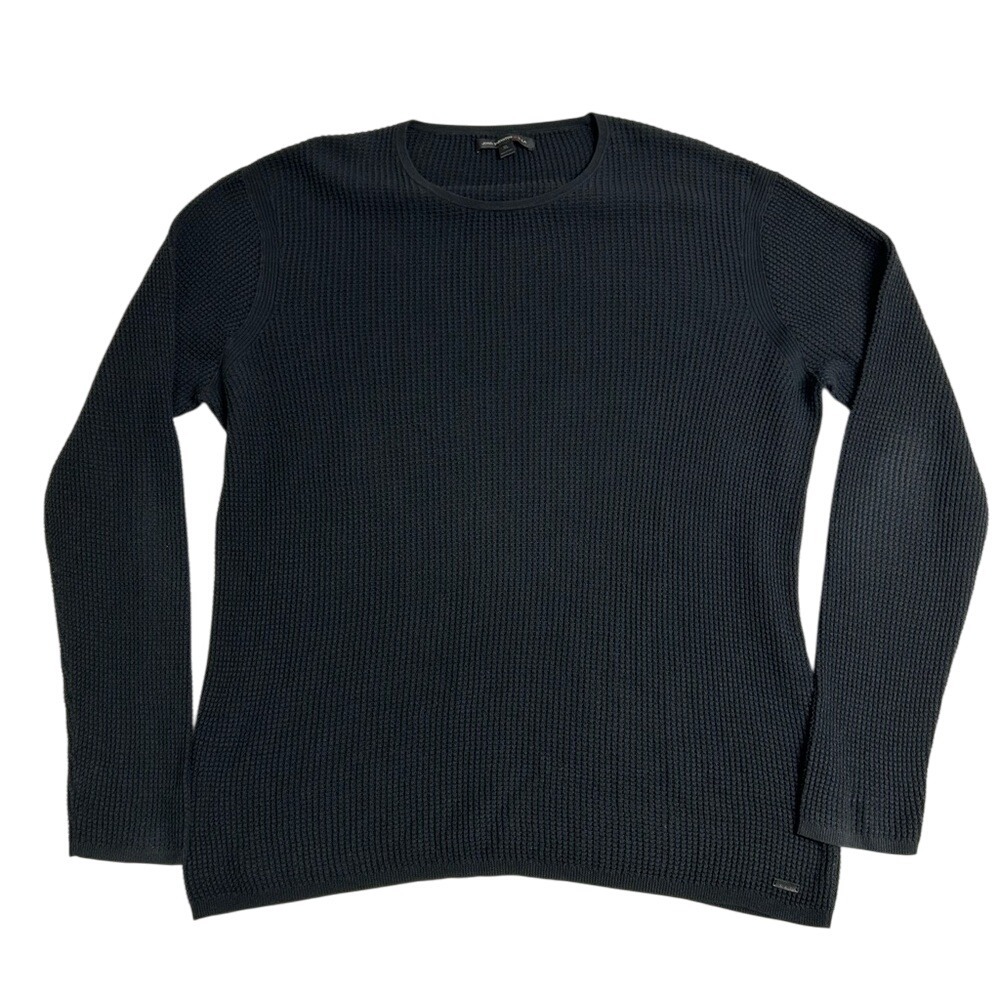 John Varvatos Men's Long Sleeve Waffle Knit Crewneck Black Size XL